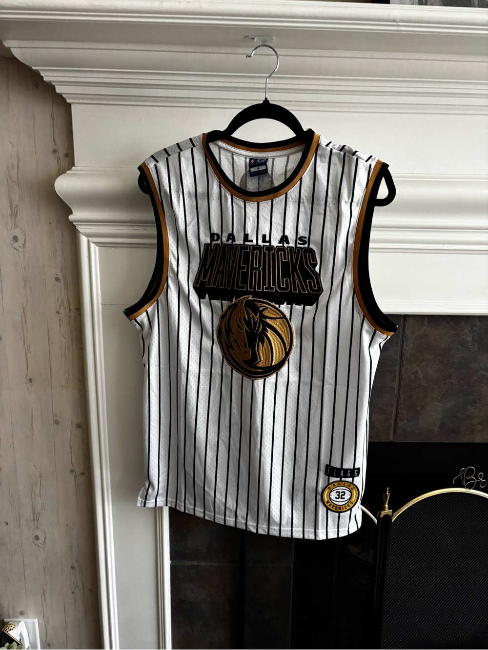 Dallas Mavericks White & Gold Pinstripe Cooper Flag Basketball Jersey